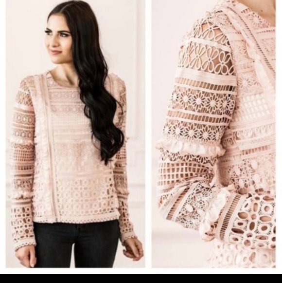 RACHEL PARCELL embroidered lace long Sleeves top - Picture 2 of 9